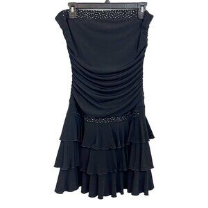 Vintage Y2K Strapless Ruched Ruffle Drop Waist Mini Dress Studded - Size Large